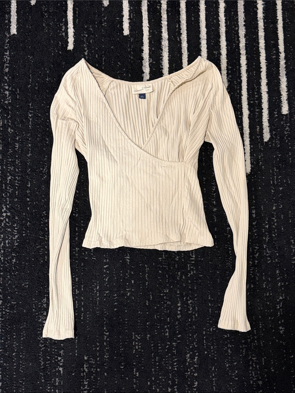Universal Thread Cream Ribbed Wrap-Style Long Sleeve Top